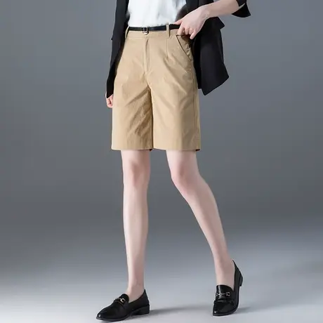 卡其色大码休闲短裤女夏季2024新款五分裤女夏百慕大5分西装中裤商品大图