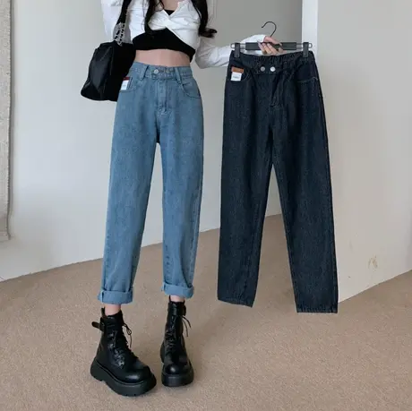 牛仔裤子女2022新款春秋高腰直筒显瘦设计感小众九分裤高街潮ins图片