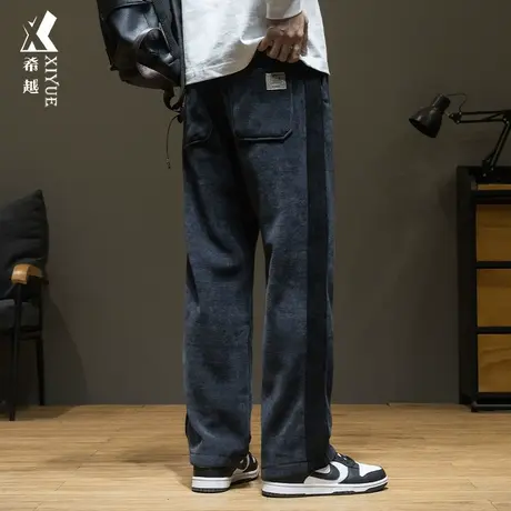 希越雪尼尔加绒加厚美式休闲男士直筒裤秋冬宽松大码奥粒绒长裤子商品大图