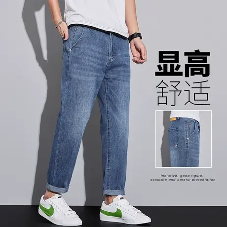 夏款男款新塘水洗浅蓝色九分牛仔裤男士夏季薄款男裤休闲9分裤子图片