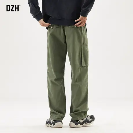 男士军绿色裤子男美式工装裤男款秋季阔腿裤2024新款伐木裤休闲裤商品大图