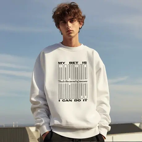 大码男装街头圆领加绒男士卫衣秋季美式潮牌运动青少年加绒上衣潮商品大图