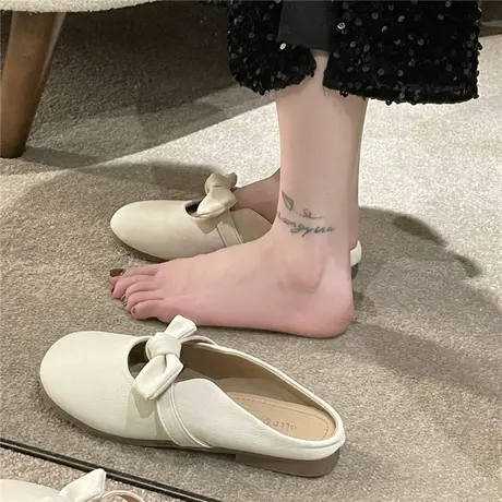 拖鞋女夏外穿2024年新款百搭平底软底包头半拖甜美蝴蝶结夏天凉拖商品大图