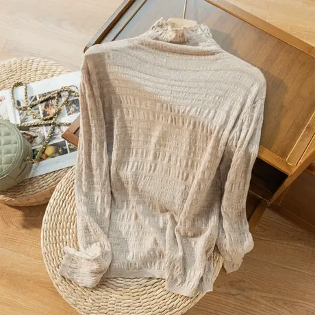 高领薄款套头羊毛针织衫女文艺复古显瘦宽松毛衣秋冬上衣2024新款图片