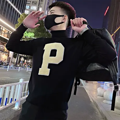 高领毛衣男冬季2023新款重磅加厚轻熟美式潮牌字母打底针织衫上衣商品大图