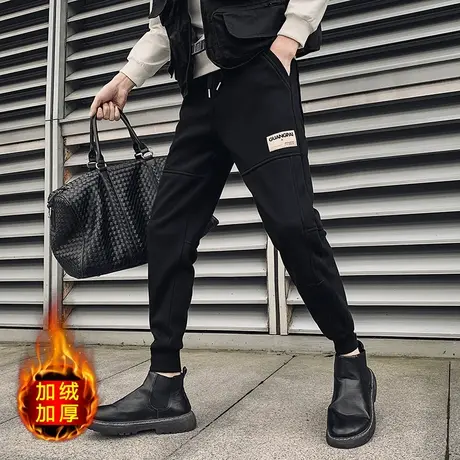 2023冬季裤子休闲裤长裤修身加绒潮流加厚简约运动快手小脚束腿裤商品大图