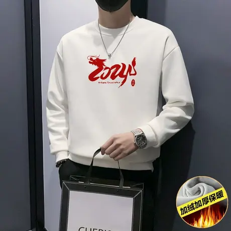 加绒卫衣男冬季2023新款国潮印花高级感宽松保暖加厚长袖打底上衣商品大图