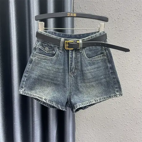 欧货复古个性口袋牛仔短裤女24春夏新款设计感高腰显瘦阔腿裤热裤商品大图