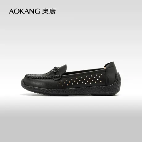 奥康女鞋 2024春季新款真皮镂空透气时尚百搭中老年妈妈单鞋商品大图