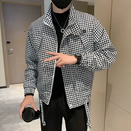 2023高级感外套潮流潮牌痞帅褂子千鸟格秋季工装夹克休闲格子上衣商品大图
