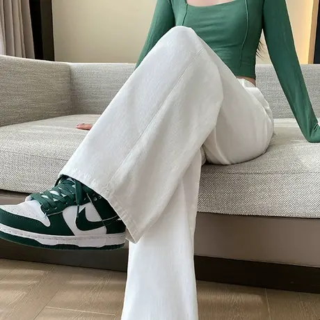 白色阔腿牛仔裤女2024春秋新款高腰显瘦宽松梨型身材垂感拖地裤子图片