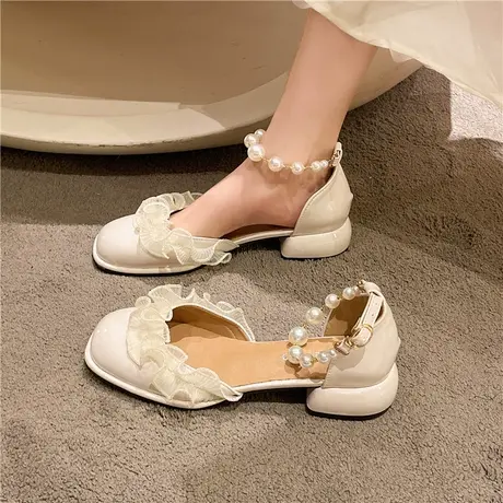 时装包头凉鞋女夏季2024年新款仙女风法式粗跟单鞋中空玛丽珍女鞋商品大图