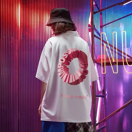 欧美潮流字母POLO衫男潮ins小众设计感国潮街头oversize翻领短袖商品大图