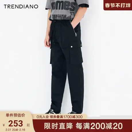 TRENDIANO官方潮牌春季男装裤子时尚潮流休闲长裤直筒纯棉工装裤商品大图