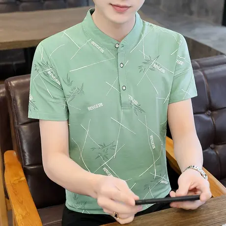 夏季男士t恤短袖立领polo衫修身半袖纯棉潮流潮牌时尚休闲打底衫商品大图