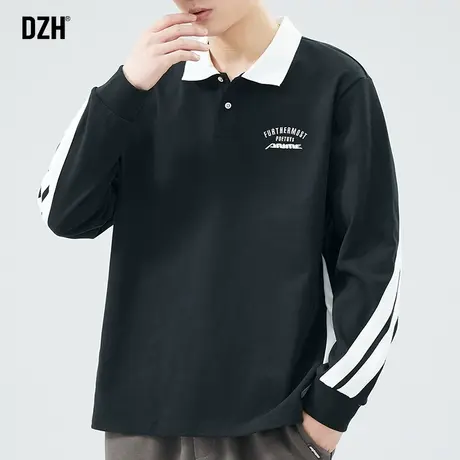 男士黑色翻领polo衫男长袖高级感春秋款刺绣卫衣男款2024新款体恤商品大图