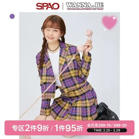【Wanna.B】SPAO女士春季新款格纹短款休闲外套SPJKD23D01图片