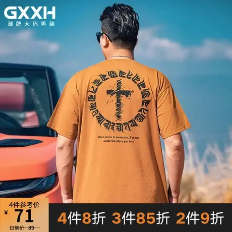GxxH大码潮加肥加大夏季圆领男士T恤肥佬字母印花色休闲短袖200斤图片