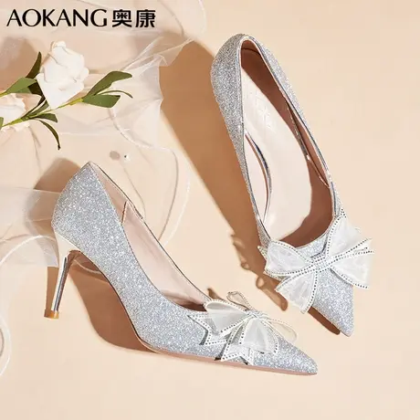 奥康女鞋婚宴鞋金色高跟新娘鞋女秀禾婚鞋两穿女春秋伴娘鞋不累脚商品大图