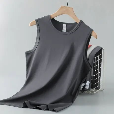 莫代尔冰丝背心男夏季健身篮球跨栏运动坎肩纯色无袖t恤宽肩汗衫商品大图