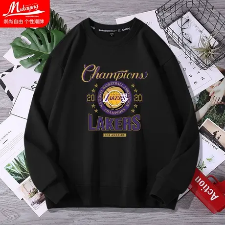 美式篮球运动卫衣男圆领宽松oversize春秋2022新款湖人队服外套潮图片
