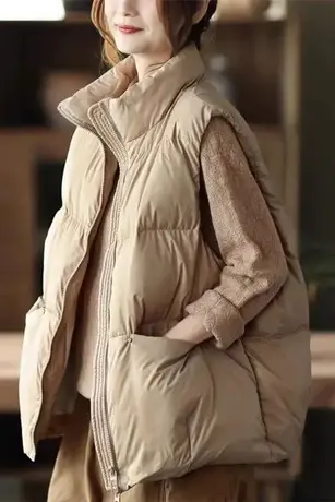 羽绒服马甲女2023年新款冬季保暖马夹宽松短款无袖背心白鸭绒坎肩图片
