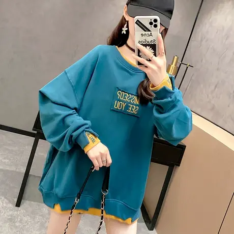 春秋装2023年新款设计感小众刺绣卫衣女假两件宽松韩版上衣ins潮商品大图