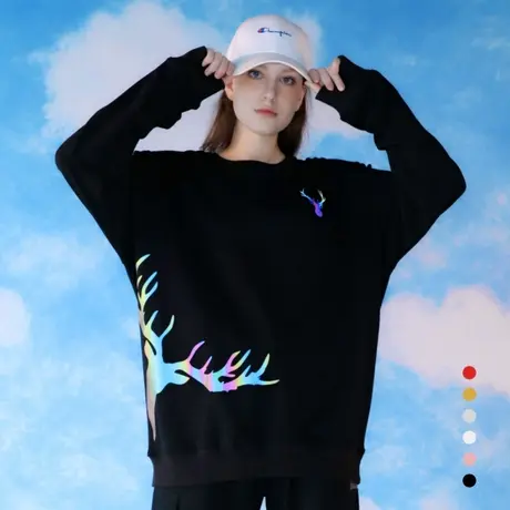 卫衣女秋冬ins情侣装套头圆领长袖黑色炸街反光休闲学生班服定制商品大图