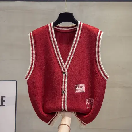 v领针织开衫马甲背心女2023春秋新款宽松马夹外穿上衣厚毛衣坎肩图片