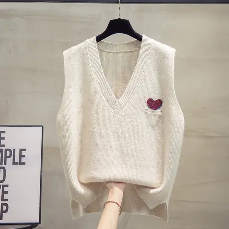 v领棋盘格爱心针织马甲背心女2023秋装新款宽松外穿马夹毛衣坎肩图片