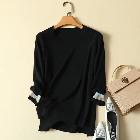 秋装2023年新款冰丝针织打底衫女薄款内搭七分袖上衣宽松短袖t恤商品大图