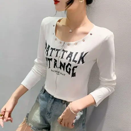 辣妹短款打底衫女长袖设计感别致拉链开衫上衣修身高腰T恤秋装ins商品大图
