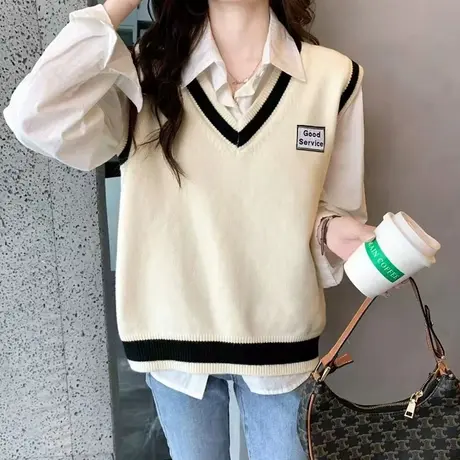 秋装2023新款毛衣女士马甲针织背心女春秋网红叠穿小坎肩马夹无袖图片