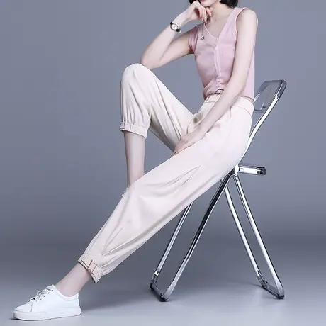 冰丝哈伦裤女夏季薄款2023新款松紧腰宽松显瘦束脚九分休闲运动裤图片