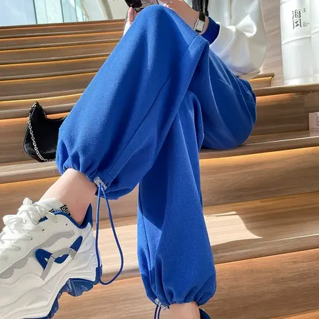 克莱因蓝运动裤女2023年春秋新款高腰宽松显瘦阔腿抽绳休闲卫裤潮商品大图