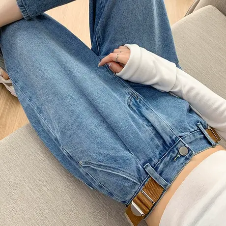 牛仔裤女宽松直筒2023年春秋新款高腰垂感显瘦九分小个子老爹裤商品大图