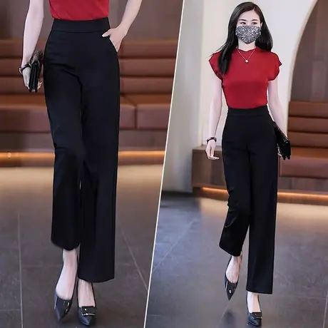 黑色阔腿裤女夏季宽松显瘦直筒裤2023新款韩版垂感时尚九分休闲裤图片