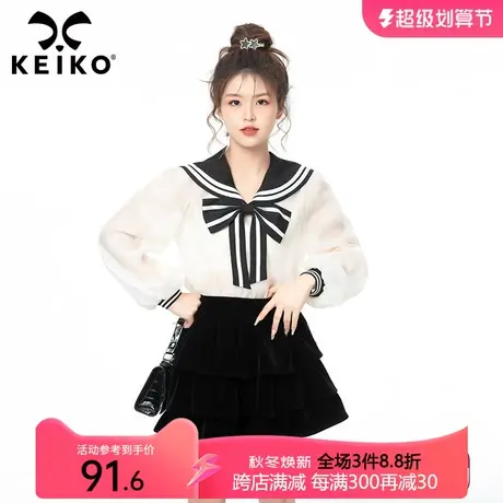 学院风减龄透感轻纱上衣女甜辣2023夏法式海军领洋气衬衫防晒小衫商品大图