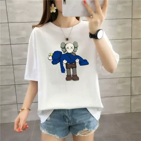 白色短袖T恤女2023新款夏季宽松韩版学生网红超火ins潮半袖上衣服图片