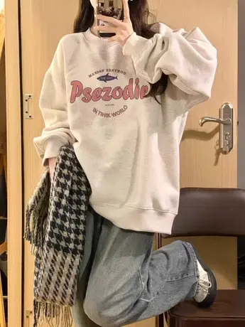 美式复古hiphop卫衣女2023春秋小个子宽松oversize慵懒风薄款外套商品大图