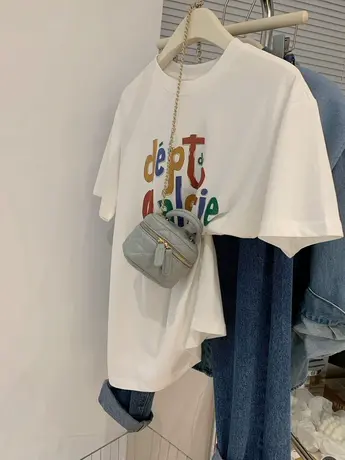 个性洋气减龄趣味印花字母短袖T恤女韩版ins设计感小众打底衫半袖商品大图