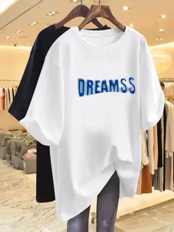 日系重磅仿棉字母印花短袖t恤女2022年新款ins潮白色上衣女夏季商品大图