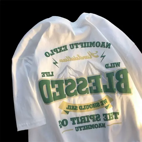 纯棉美式复古印花字母短袖t恤女夏季ins潮牌宽松设计感小众上衣服图片