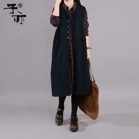 子亦春装女装中长款纯色马甲外套宽松无袖针织背心马夹图片