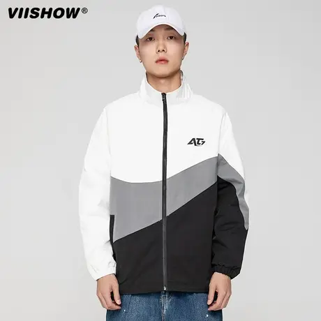 VIISHOW撞色拼接立领外套男潮牌街头嘻哈宽松情侣休闲冲锋夹克夹图片