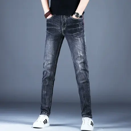 男士秋季烟灰色牛仔裤男款美式高街高端潮牌潮流裤子修身小脚百搭商品大图