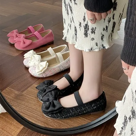 平底晚晚鞋粉色玛丽珍女鞋子春秋2023年新款春季绸缎面芭蕾舞单鞋商品大图