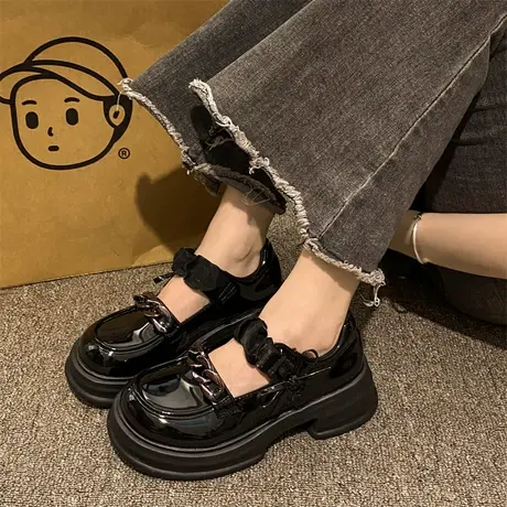 玛丽珍女鞋2023夏季新款洋气百搭蝴蝶结单鞋小个子高跟厚底小皮鞋商品大图