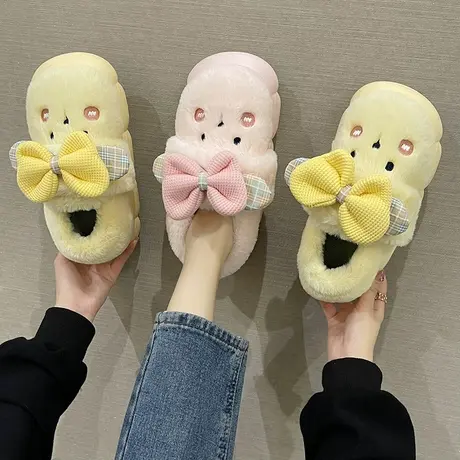 棉拖鞋女士冬季包跟居家室内月子鞋厚底可爱加绒保暖家用棉鞋外穿商品大图