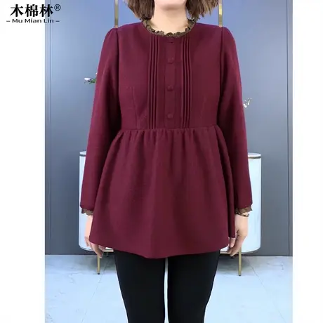 加肥加大洋气收腰小衫上衣春秋中老年人妈妈显瘦宽松打底衫长袖潮图片